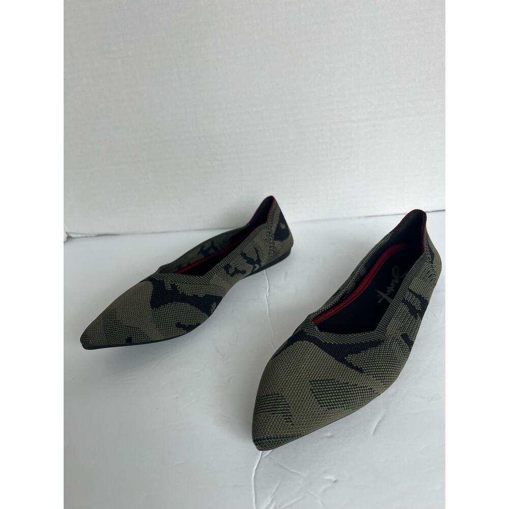 Seven‎ For All Mankind Elsa Canvas Camo Green Black Pointed Toe Flat Shoes Sz 9